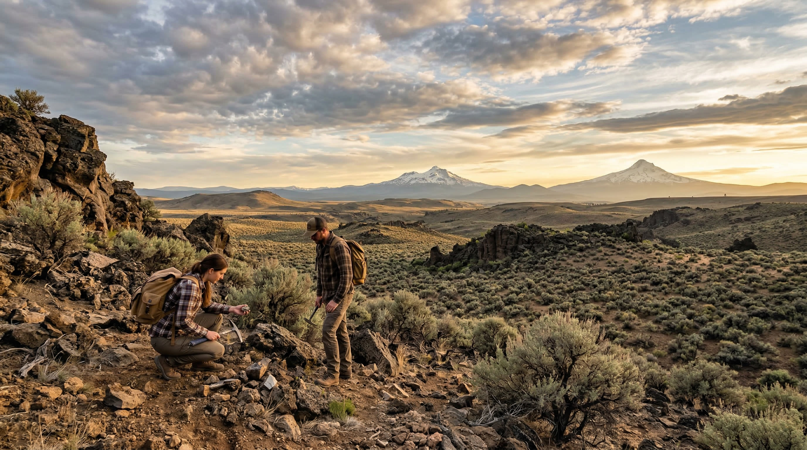 Agate hunting near Madras, Oregon with vast high-desert landscape