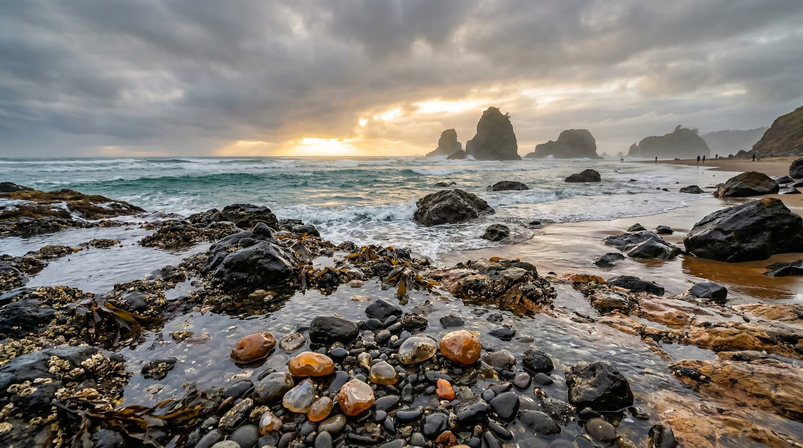 Beach agate hunting along the Oregon coast near Newport